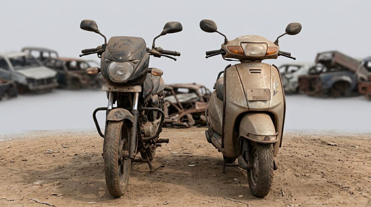 End-of-life motorcycle and scooter at an MTC facility