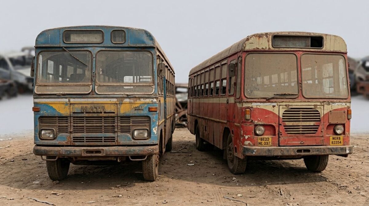 End-of-life state transport buses awaiting scrappage